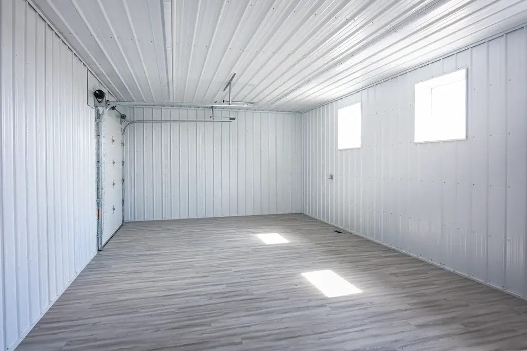 Mezzanine in a heated farm shop creates second-floor functionality for an office space