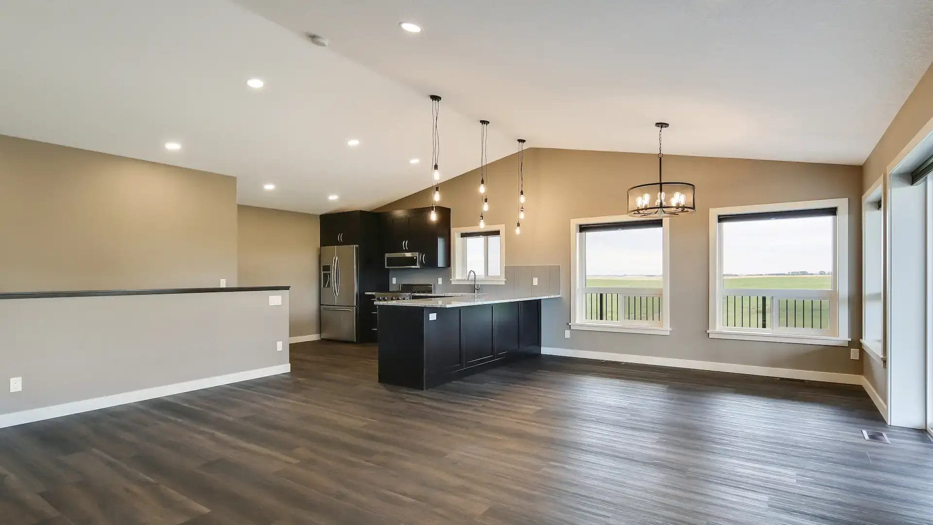 Upper floor kitchen in a 40' x 72' barndominium interior