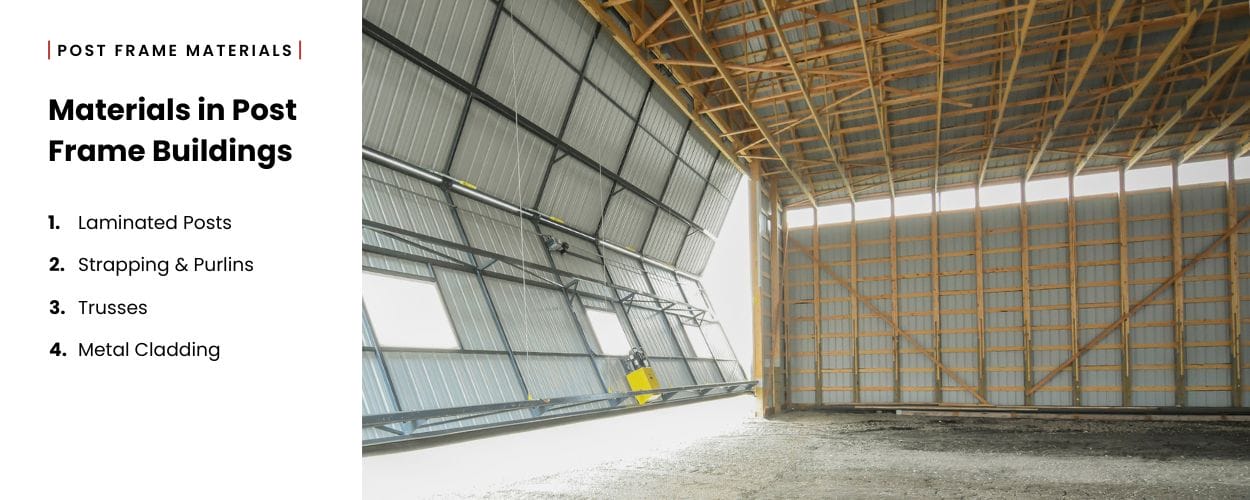 A bi-fold machine door on a cold storage building for farms. Image intends to showcase the essential materials of post frame construction