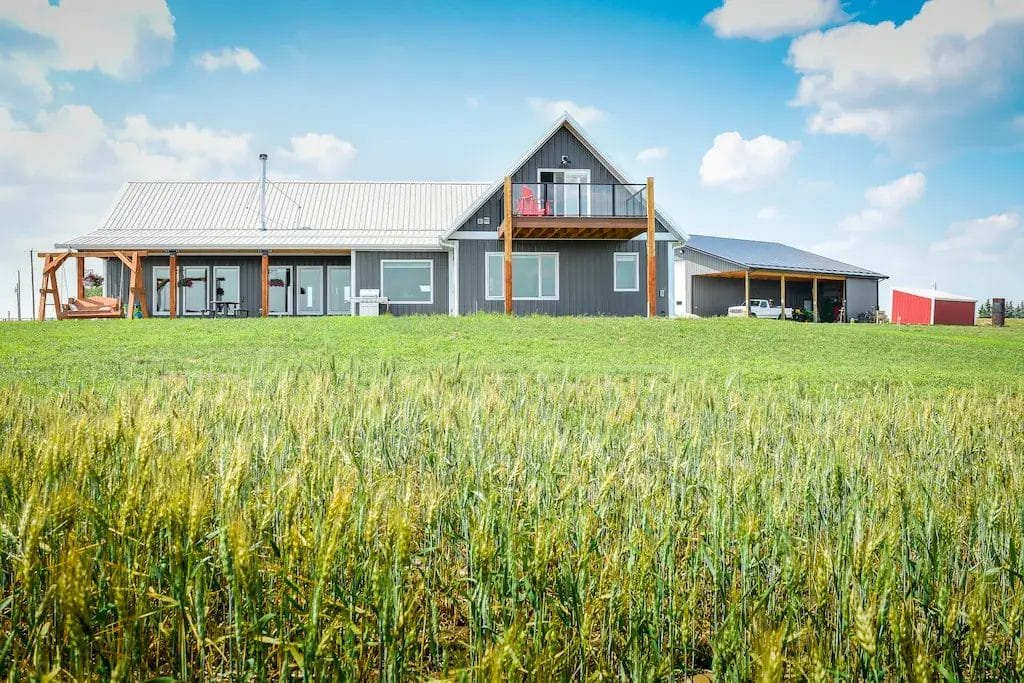 One story barndominium exterior view from the back