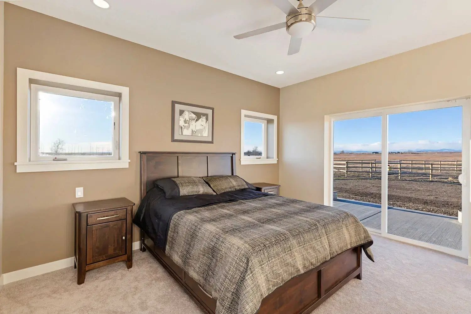 Master bedroom in an 1800 square foot, 3 bedroom barndominium