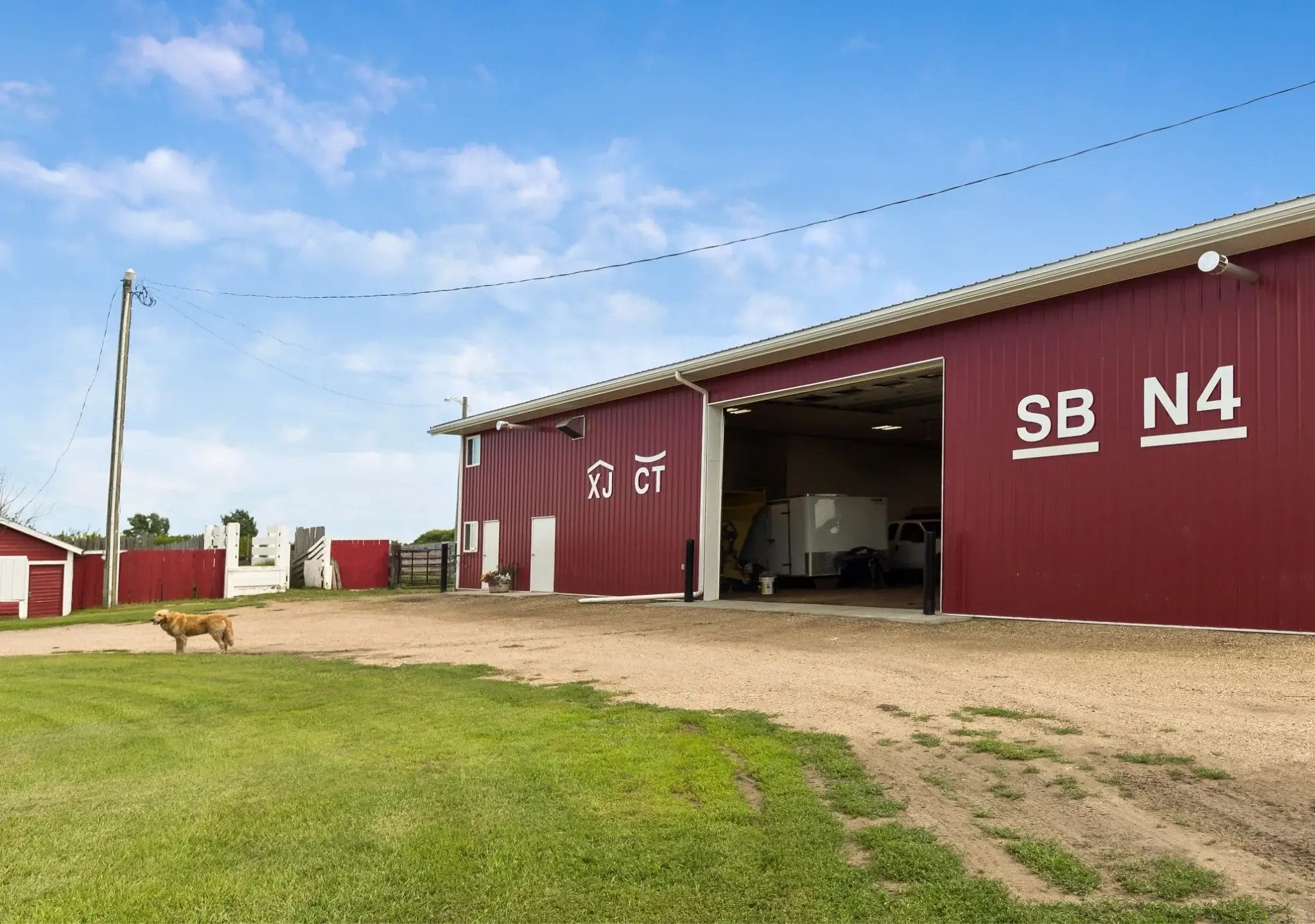 Pole livestock barn, also known as post frame barn, used for calving